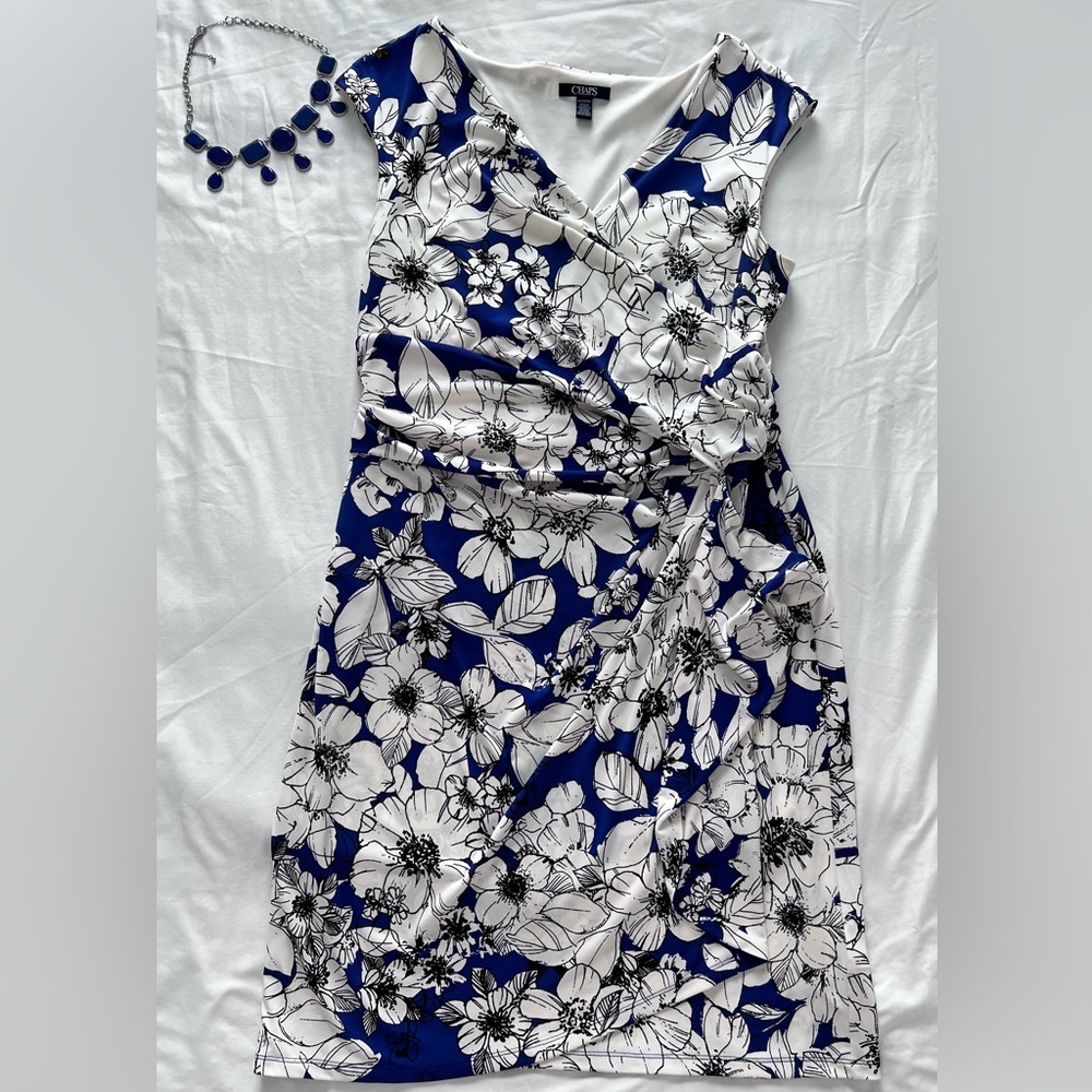 Chaps Blue Floral Size 14 Dress
